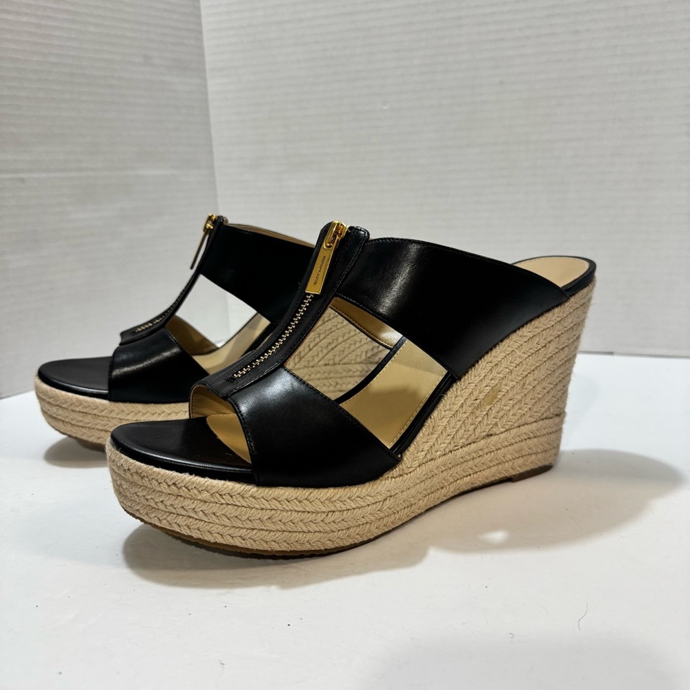 MICHAEL Michael‎ Kors Black Leather Wedges with Tan Espadrille